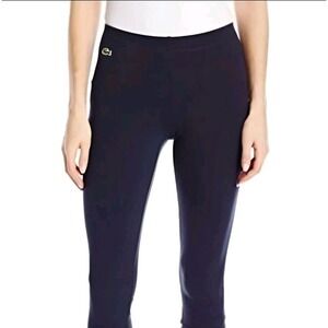 NWT Lacoste Women's Pique Stetch Leggings Cotton Marine Navy Blue Size Large